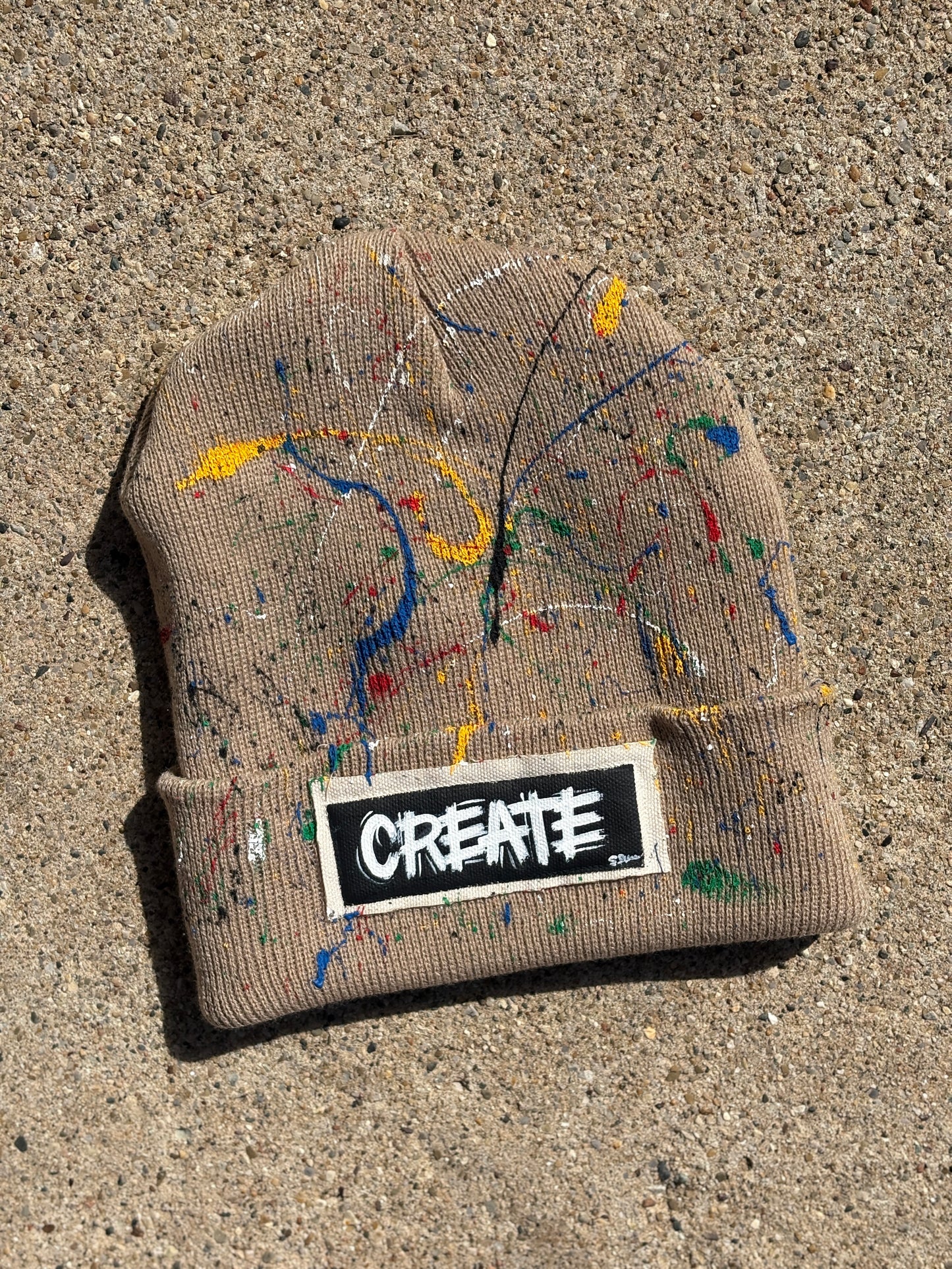 Create Hand Painted Patch Knit Hat (Camel)
