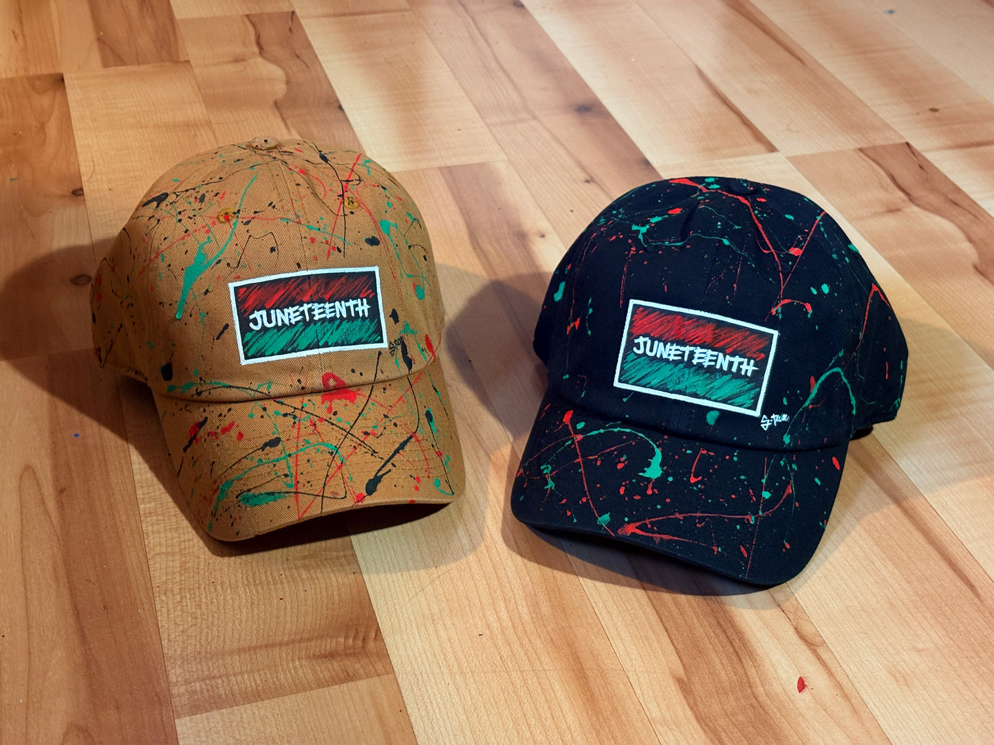 Juneteenth Splatter Hand Painted Strap Back Hat
