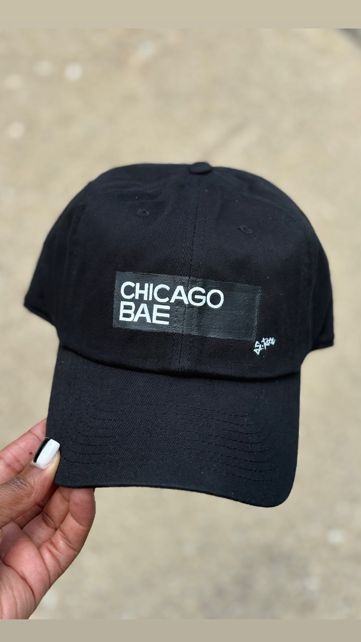 Chicago Bae Hand Painted Strap Back Hat (denim)