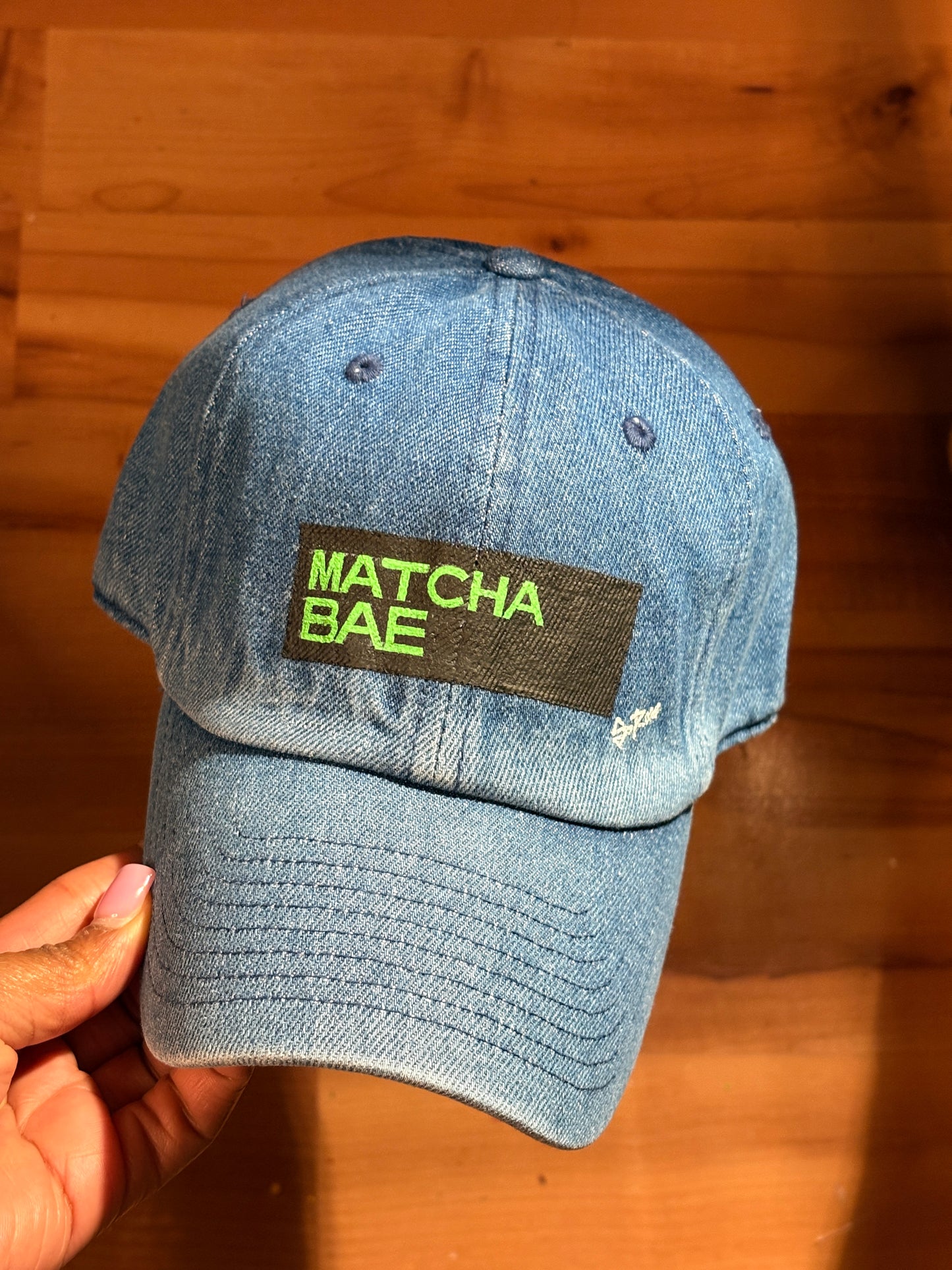 Matcha Bae Hand Painted Strap Back Hat