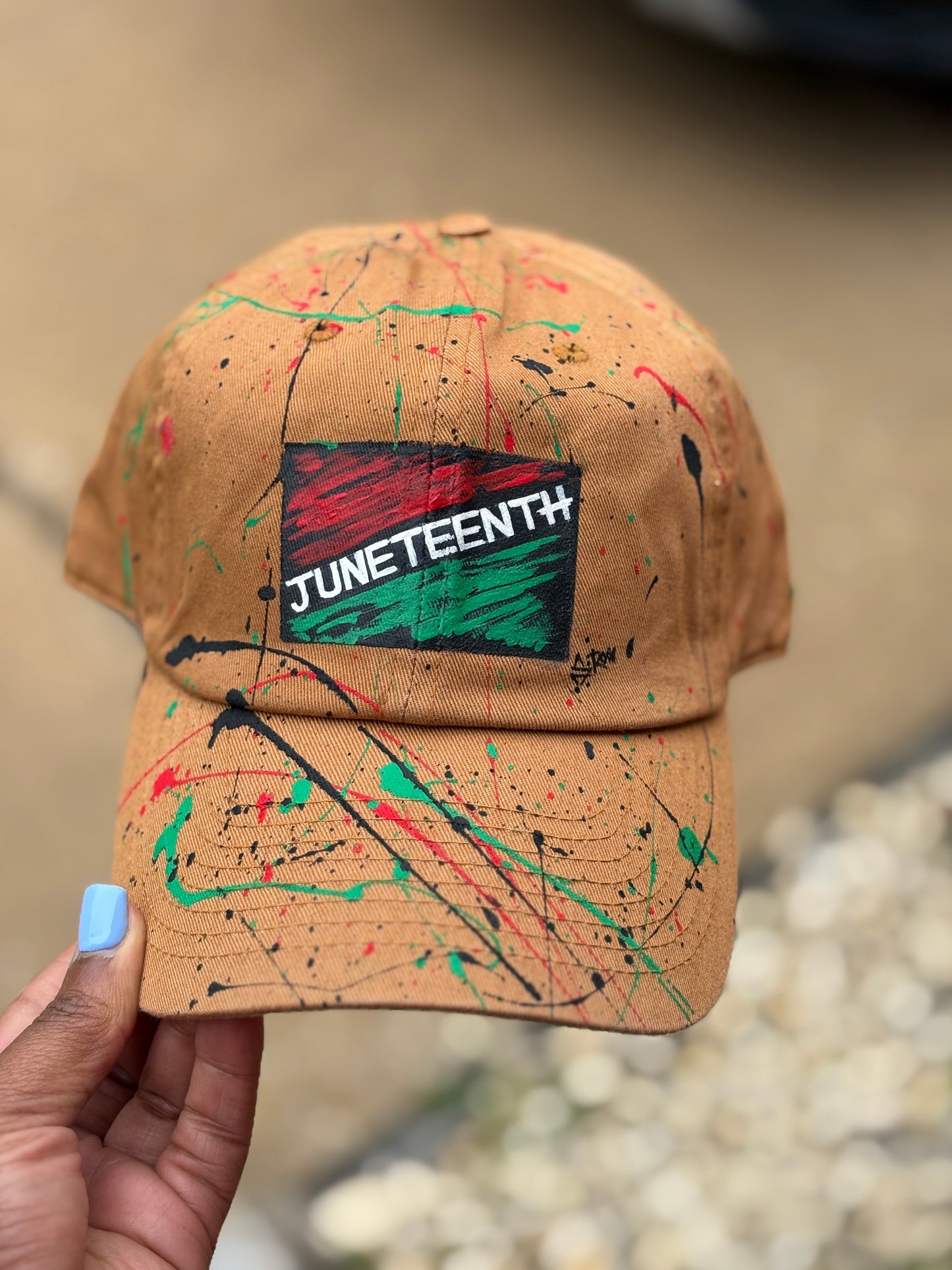 “Juneteenth” Hand Painted Strap Back Hat (Camel)