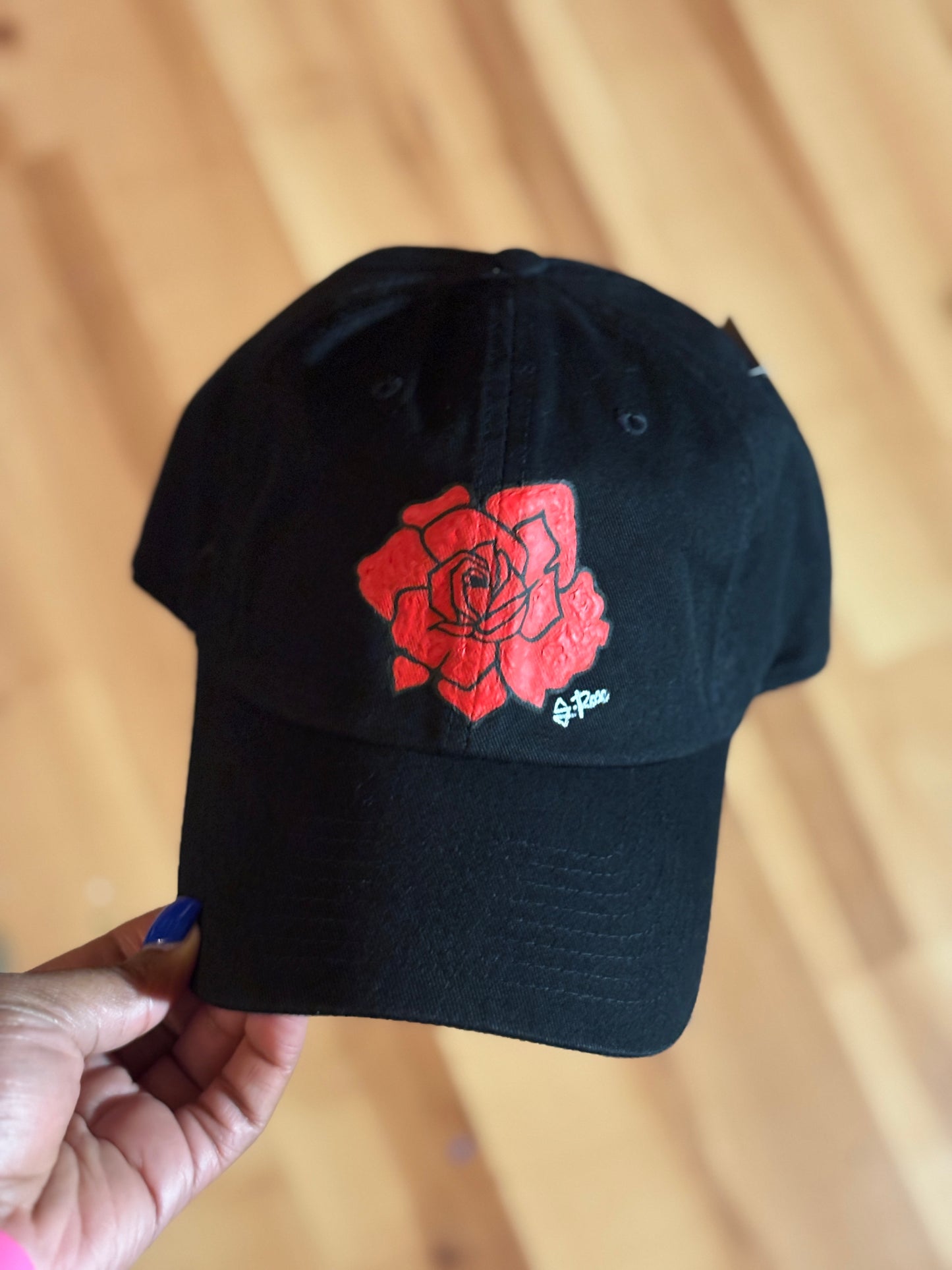 Rose Hand Painted Strap Back Adjustable Hat