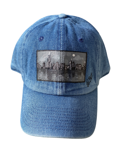 "Chicago Silhouette Skyline" Hand Painted Hat (Denim)