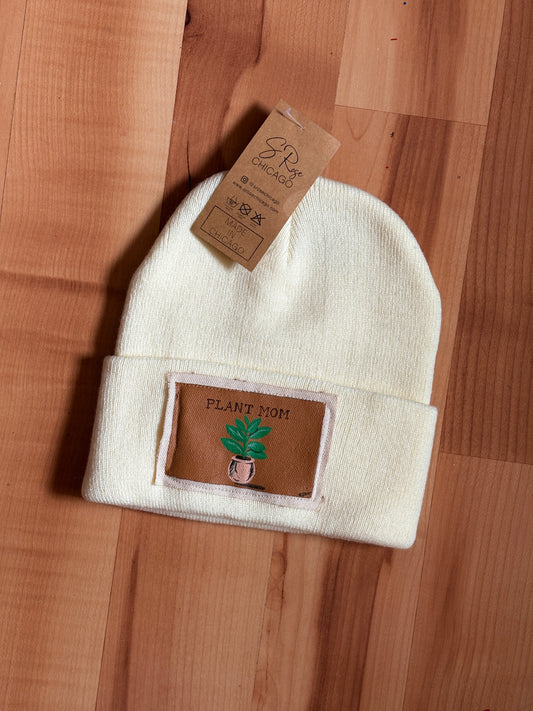 Plant Mom Hand Painted Patch Knit Hat