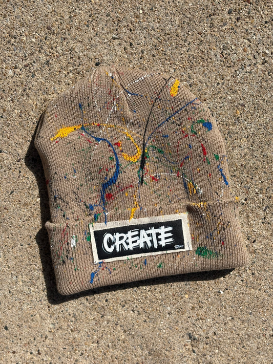 Create Hand Painted Patch Knit Hat (Camel)