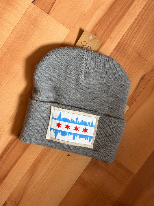Chicago Flag Hand Painted Patch Knit Hat