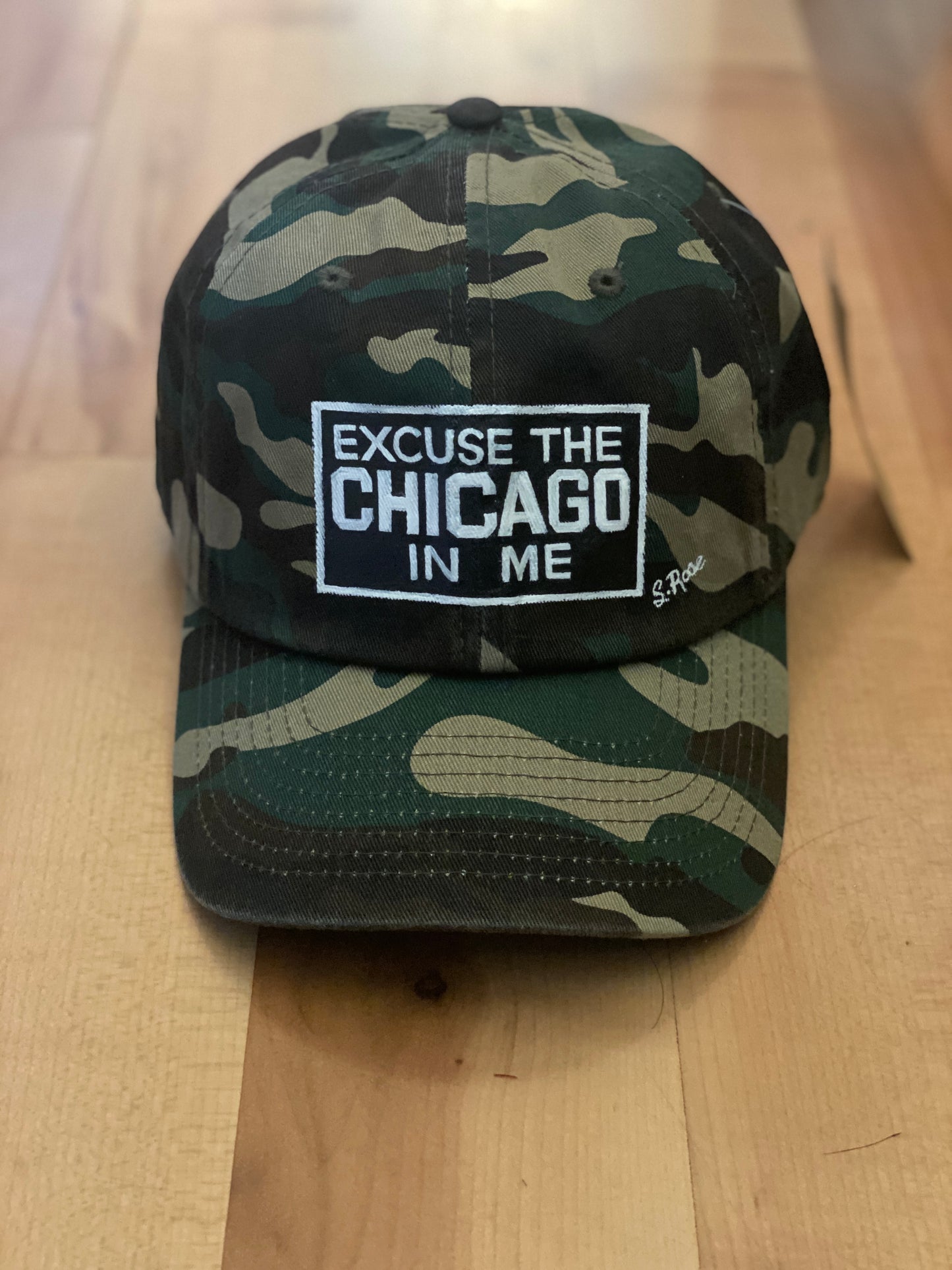 Excuse The Chicago in Me Hand Painted Strap Back Adjustable Hat