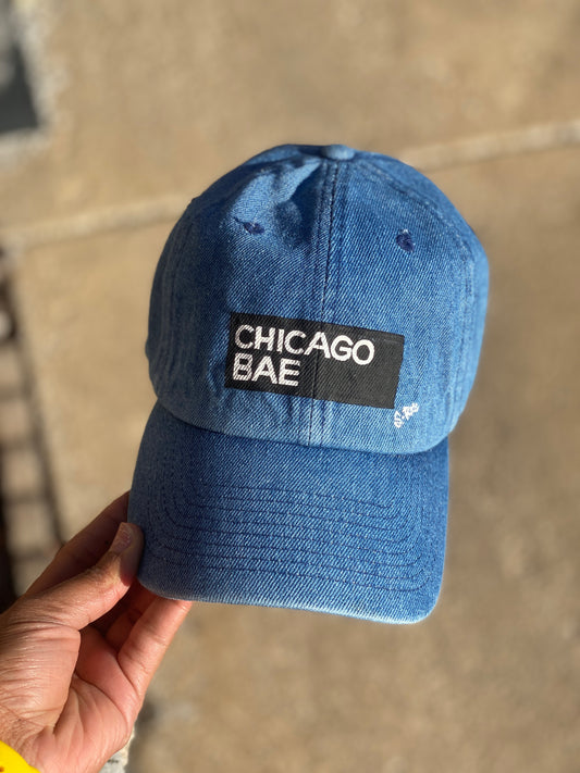 Chicago Bae Hand Painted Strap Back Hat (denim)