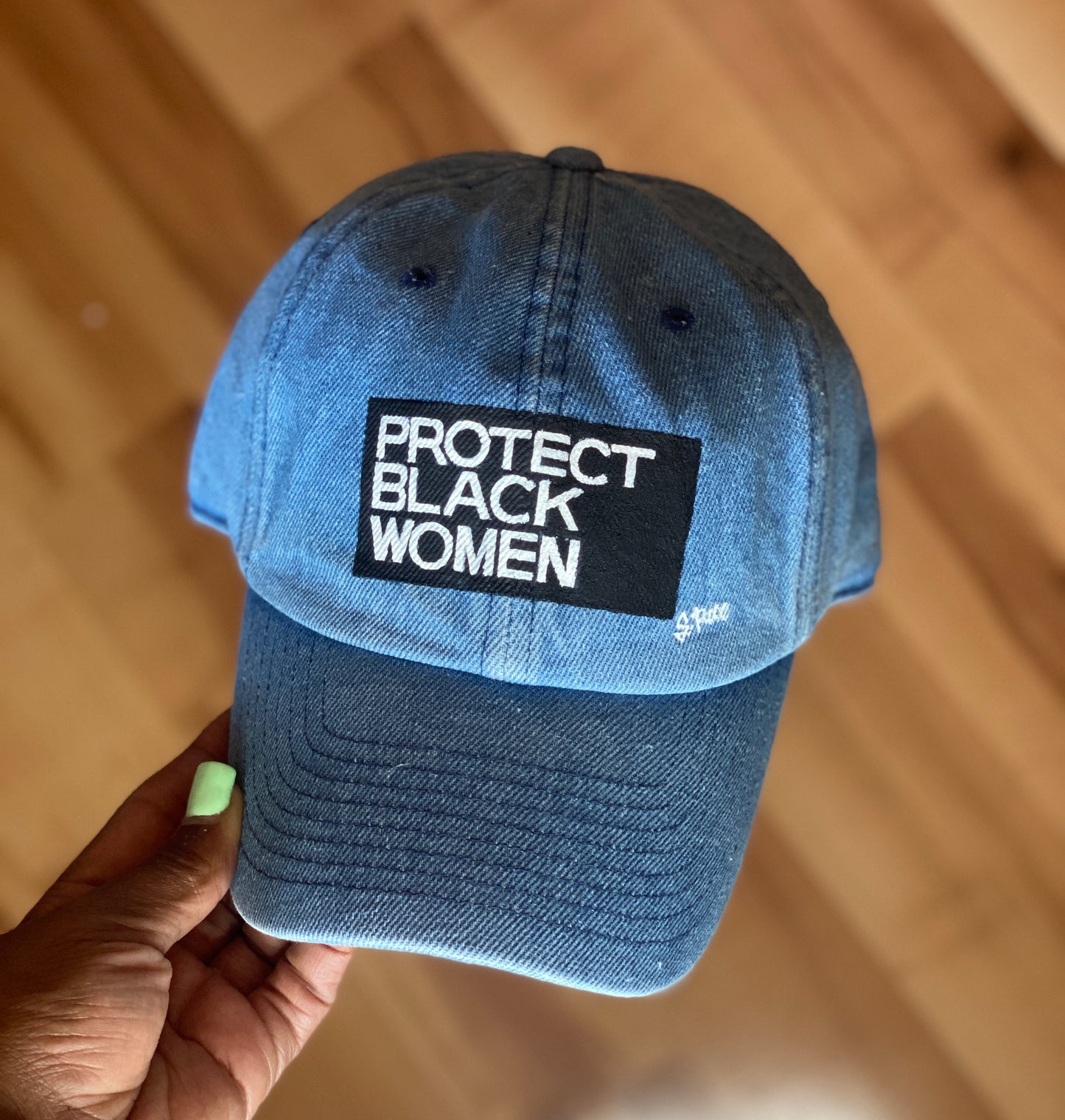 Protect Black Women Hand Painted Strapback Hat(denim)