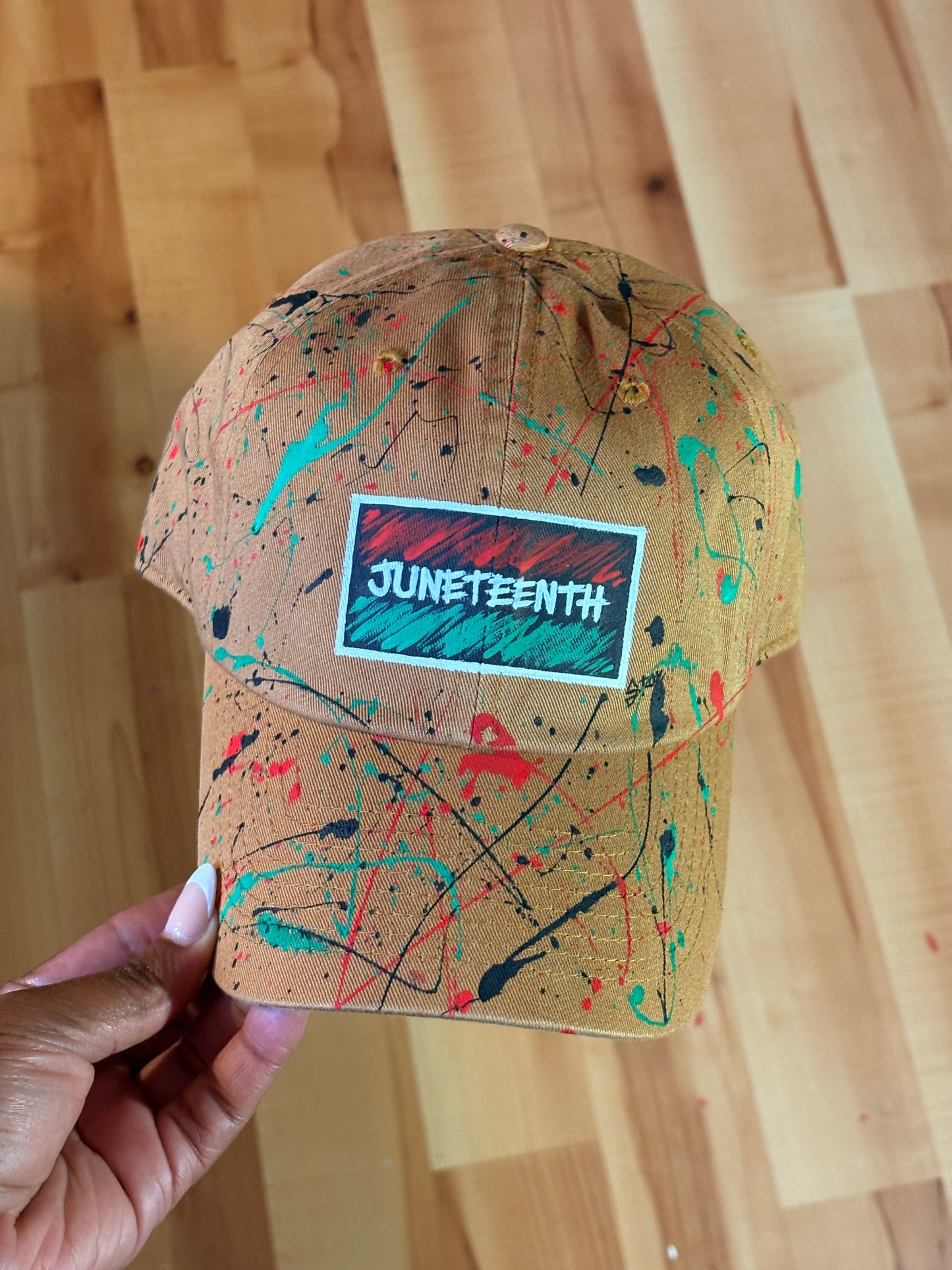 Juneteenth Splatter Hand Painted Strap Back Hat