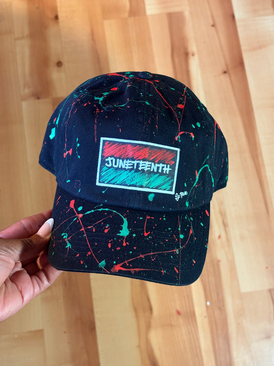 Juneteenth Splatter Hand Painted Strap Back Hat