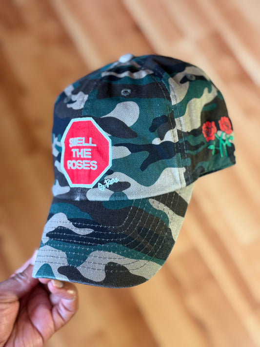 Smell The Roses Hand Painted Strap back Adjustable Hat