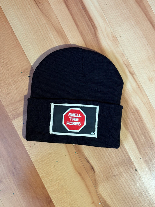 Smell The Roses Hand Painted Patch Knit Hat