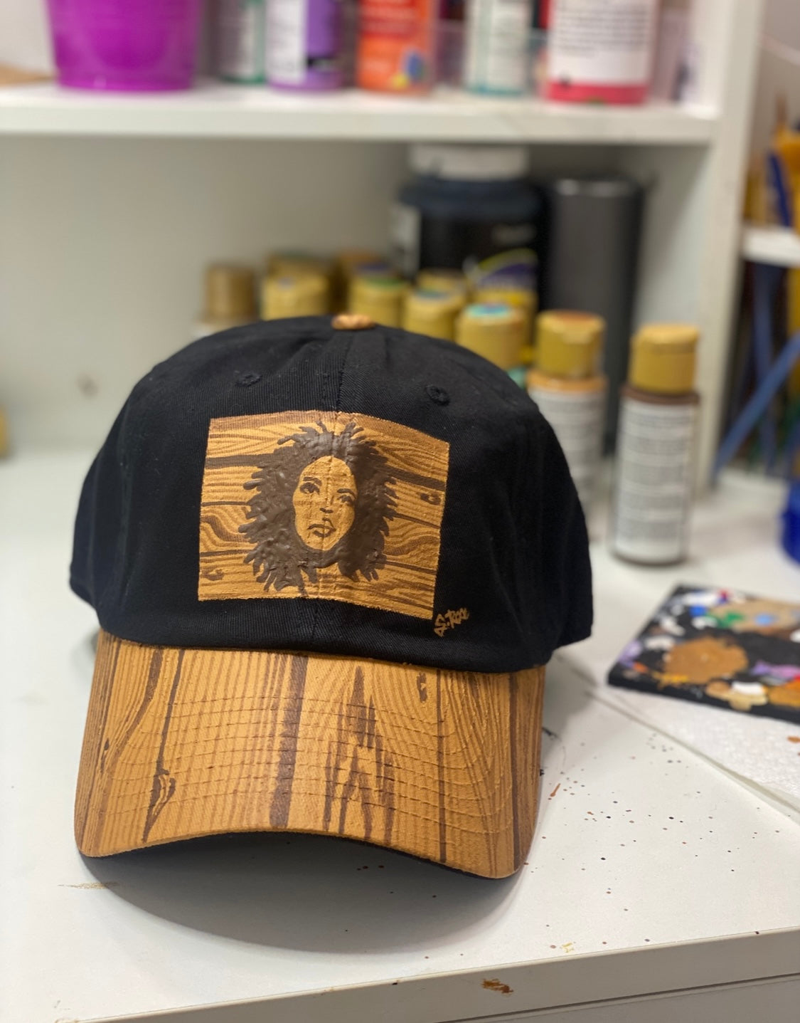 Lauryn Hill Hand Painted Strap Back Adjustable Hat(black)