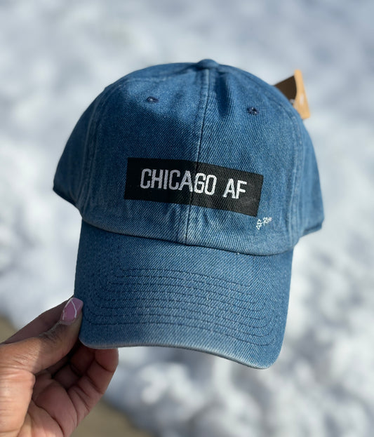 Chicago AF Hand Painted Strap back hat(denim)