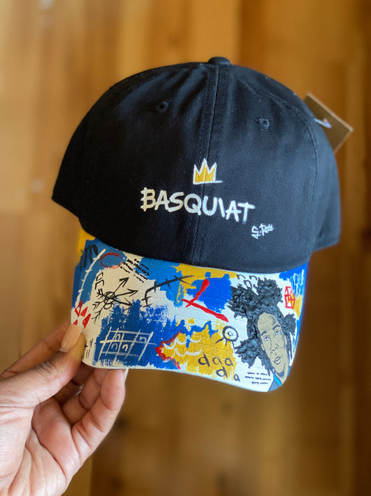 Basquiat Hand Painted Strap Back Hat (black)