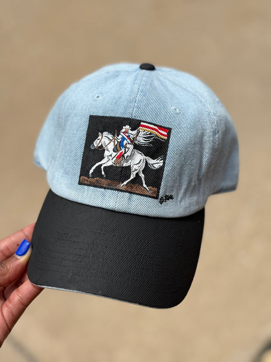 Cowboy Carter Album Hand Painted Strap back adjustable hat( light denim)