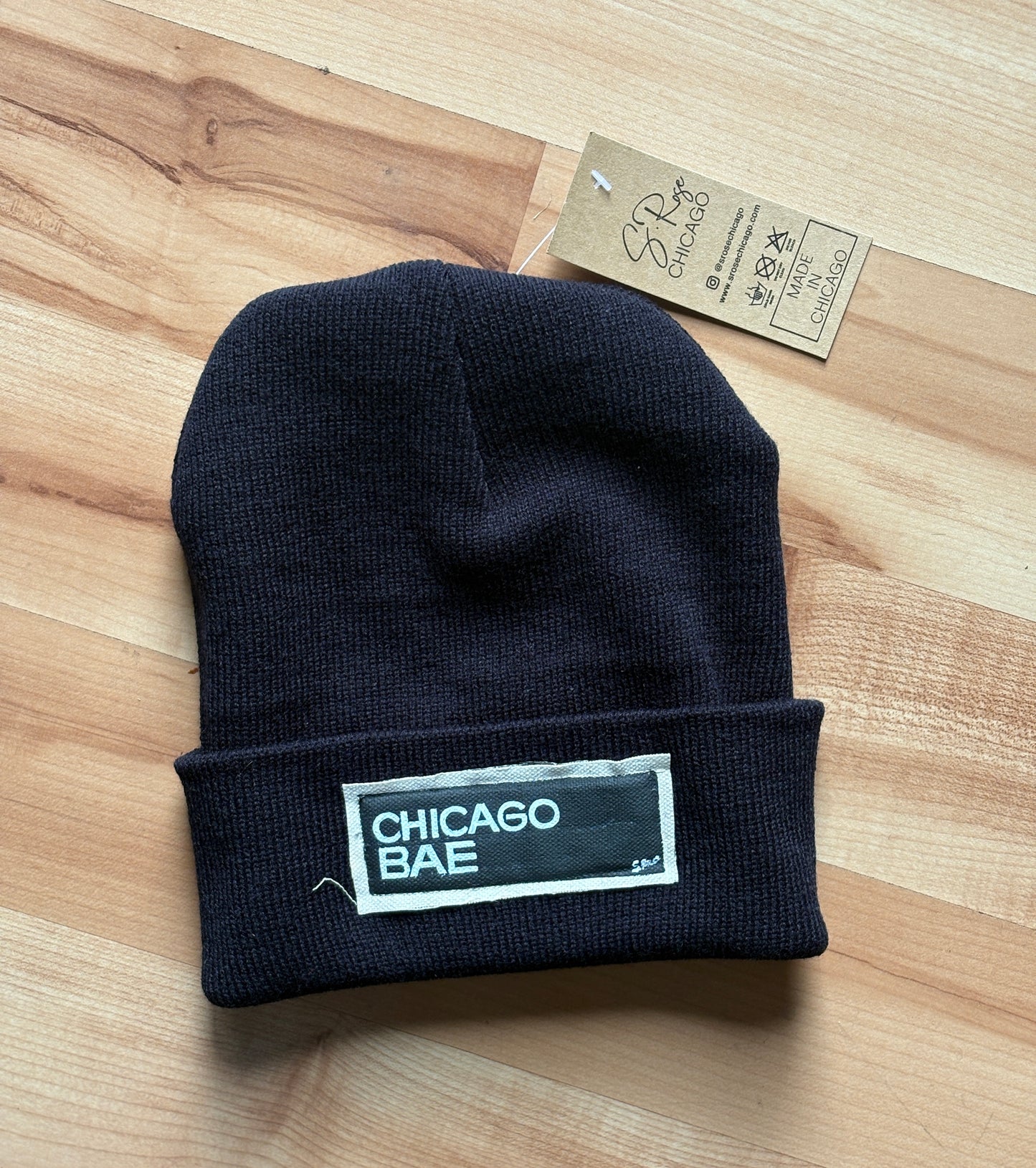 Chicago Bae Hand Painted Patch Knit Hat(Black)
