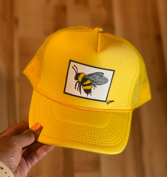 “Bee” Hand Painted Trucker Hat(yellow)