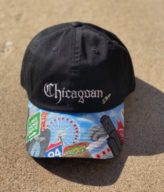 Chicagoan Hand Painted Strap back adjustable hat