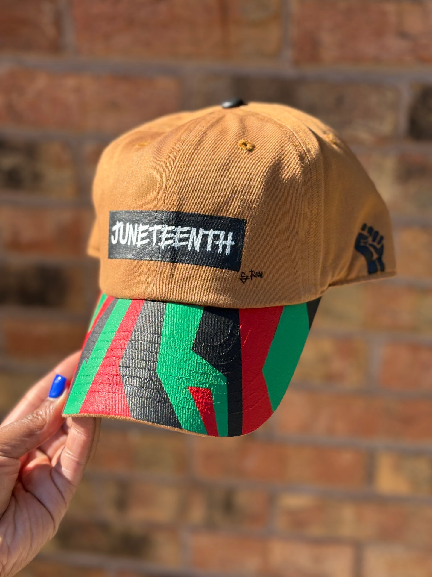 Juneteenth Hand Painted Strap Back Adjustable Hat(Camel)