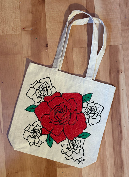 Rose Hand Painted Canvas Bag
