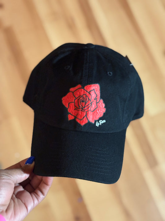 Rose Hand Painted Strap Back Adjustable Hat