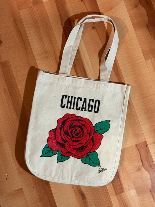 Chicago Rose Hand Painted Canvas Bag