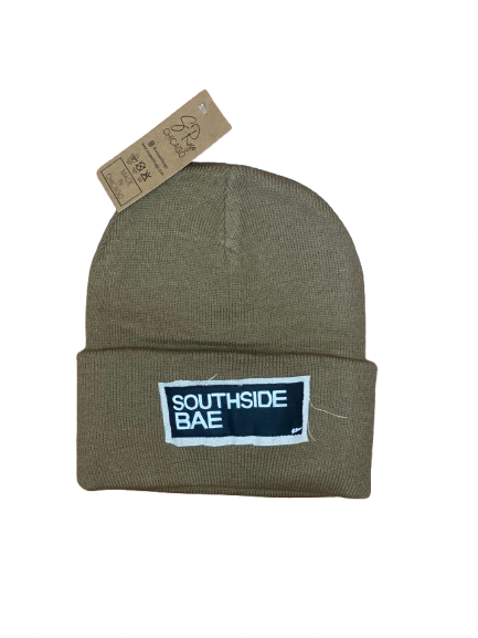 “Southside Bae” Hand Painted Patch Knit Hat (Tan)