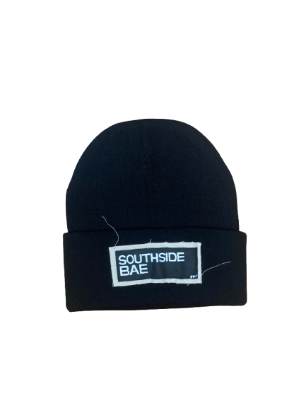 “Southside Bae” Hand Painted Patch Knit Hat (Black)