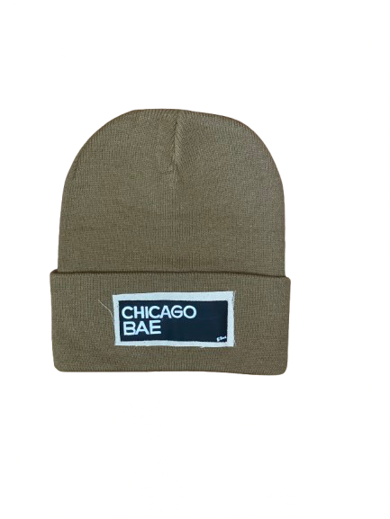 “Chicago Bae” Hand Painted Patch Knit Hat (Tan)