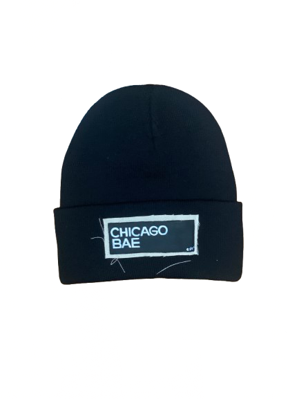 “Chicago Bae” Hand Painted Patch Knit Hat(Black)