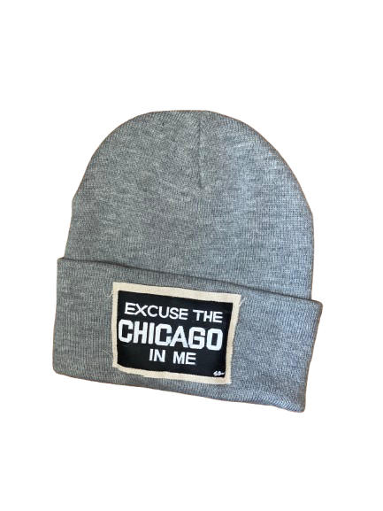 “Excuse The Chicago In Me” Hand Painted Patch Knit Hat (Grey)