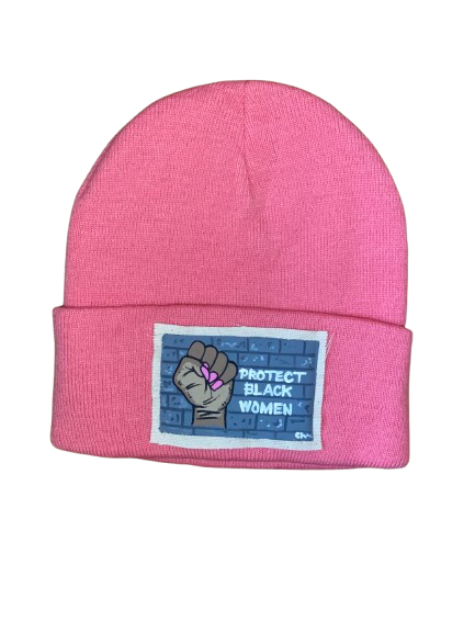 “Protect Black Women” Hand Painted Parch Knit Hat (Pink)