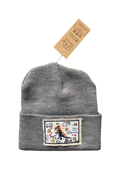 “Dino Basquiat” Hand Painted Patch Knit Hat