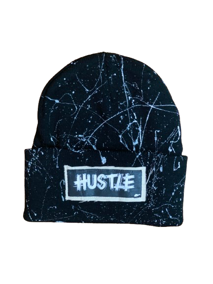 “Hustle” Hand Painted Patch Knit Hat