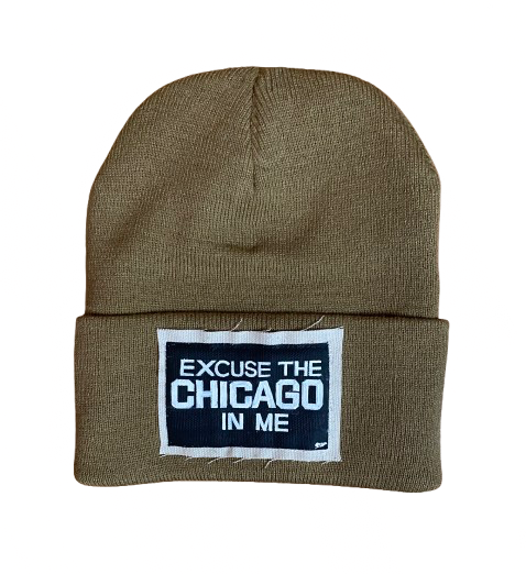 “Excuse The Chicago In Me” Patch Knit Hat (Tan)