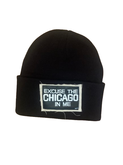 Excuse The Chicago In Me Hand Painted Patch Knit Hat(black)