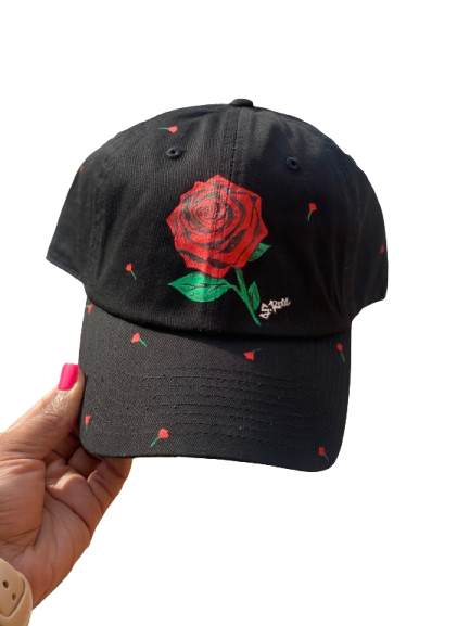 The S. Rose Hand Painted Strap back adjustable hat (black