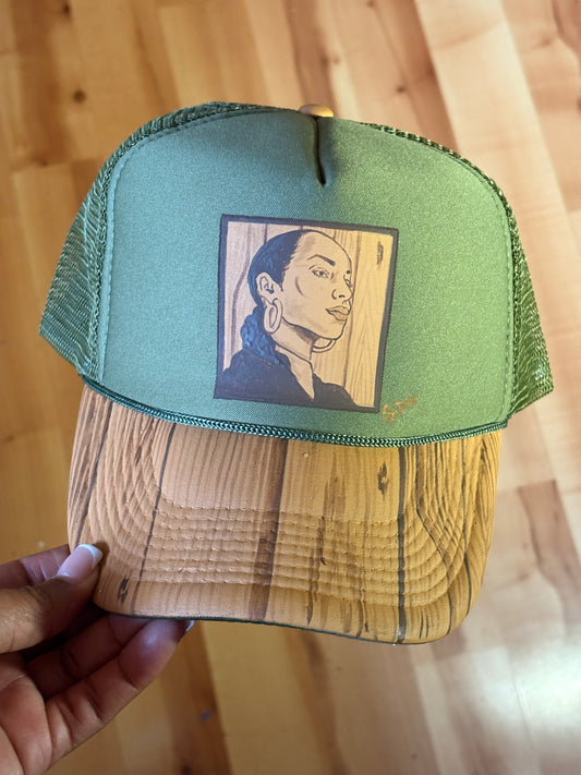 Sade Woodgrain Hand Painted Trucker Olive