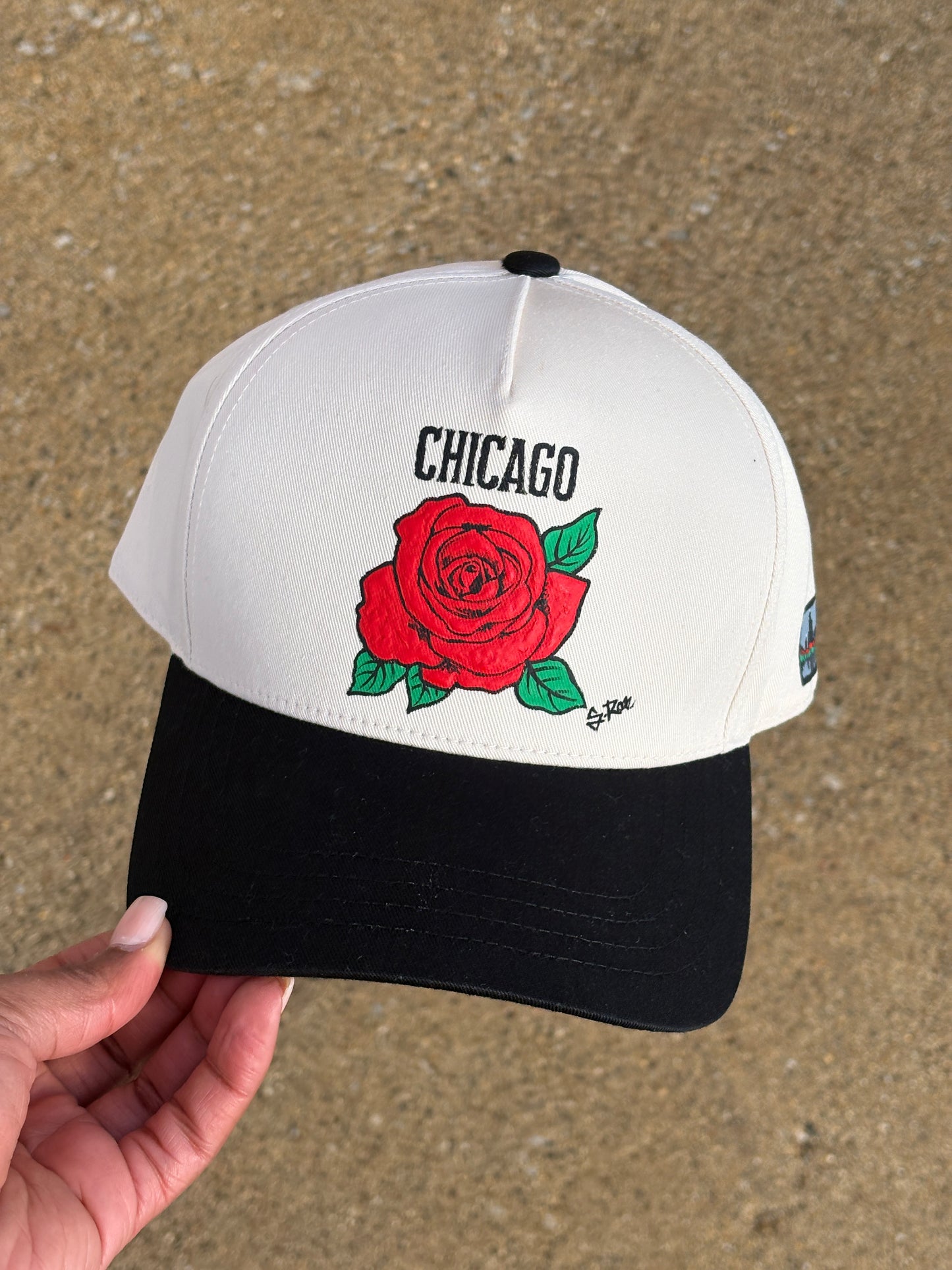 Chicago Rose Hand Painted Snap Back