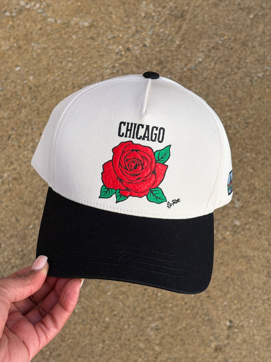 Chicago Rose Hand Painted Snap Back