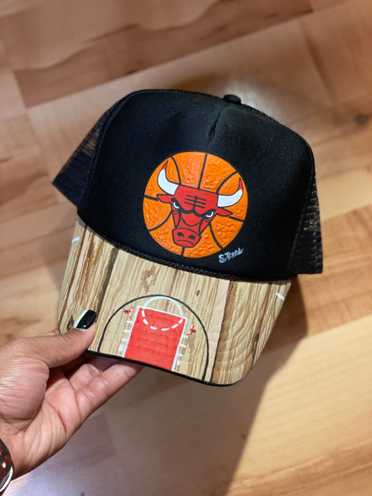 “Bulls Half Court” Hand Painted Trucker Hat